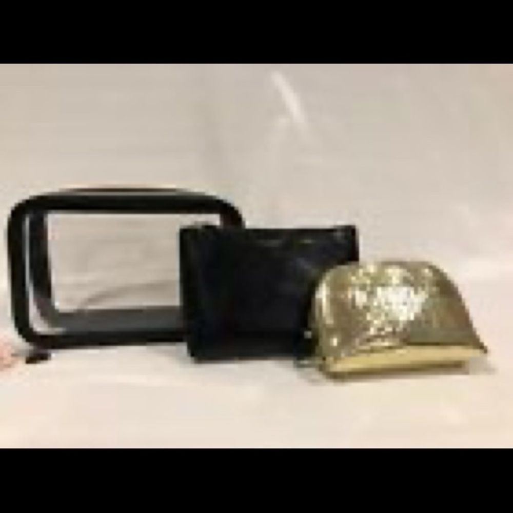 VICTORIA'S SECRET METALLIC CRACKLE BACKSTAGE NESTED TRIO COSMETIC TRAVEL BAG